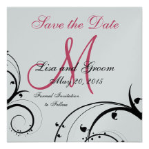 Noir, argent, économies roses de monogramme la dat invitations personnalisables