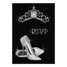 Noir blanc noir Quinceanera de diadème de talons h Invitations