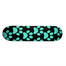 Noir bleu turquoise d'empreintes de pattes mignons skateboards personnalisables