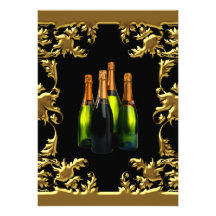 Noir de Champagne et fête d'anniversaire d'or Invitation