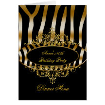 Noir de zèbre d'or de carte de menu de dîner