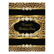 Noir d'or de léopard de fête d'anniversaire cartons d'invitation personnalisés