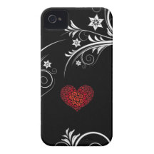 Noir et blanc avec le coeur rose élégant | d'amour étuis iPhone 4