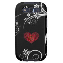 Noir et blanc avec le coeur rose élégant | d'amour étuis galaxy s3