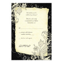 Noir et carte- de réponse florale ene ivoire de ma invitation personnalisée