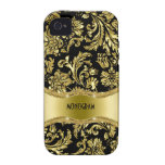 Noir et floral métallique d'or Damassé-Customisé Coque Vibe iPhone 4