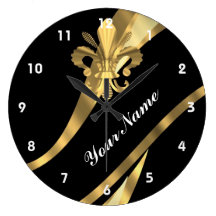 Noir et gold fleur de lys pendules murales