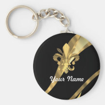 Noir et gold fleur de lys porte-clé