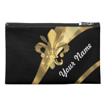 Noir et gold fleur de lys trousse à accessoires de voyage