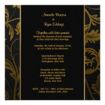 Noir et invitation de mariage damassé d'or - carré