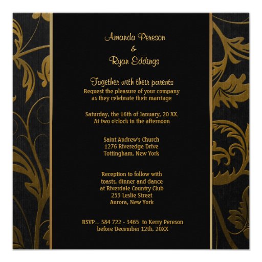 Noir et invitation de mariage damassé d'or - carré