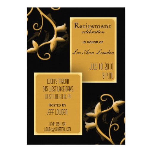 Noir et invitation de partie de retraite d'or