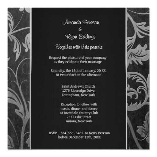 Noir et invitation de Silve mariage damassé - carr
