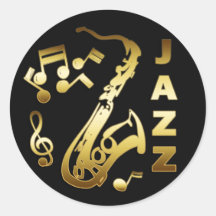 NOIR ET JAZZ D'OR AUTOCOLLANT ROND