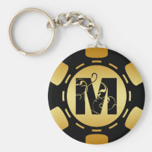 NOIR ET JETON DE POKER DE LA LETTRE M DE MONOGRAMM PORTE-CLEFS