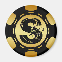 NOIR ET JETON DE POKER DE LA LETTRE S DE MONOGRAMM MAGNETS