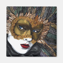Noir et masque de carnaval d'or par PSOVART Magnets