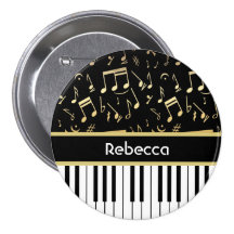 Noir et or de notes musicales et de clés de piano badge avec épingle
