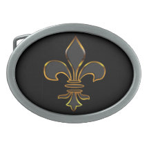 Noir et or Fleur-De-Lis Boucle De Ceinture Ovale