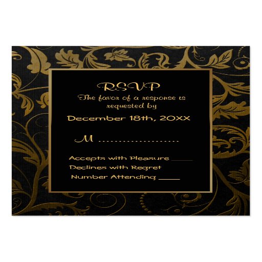 Noir et or mariage damassé - RSVP Carte De Visite
