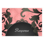 Noir et réponse florale de corail RSVP de mariage  Invitation Personnalisable