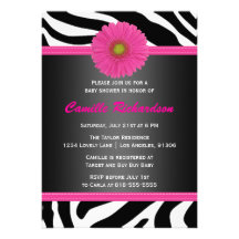 Noir et rose, zèbre, invitation de baby shower de 