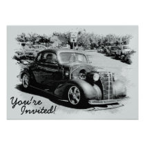 Noir lisse sur la voiture vintage de papier métall invitations