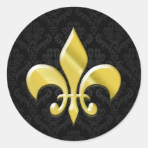 Noir/or Damask Fleur de Lis Autocollants