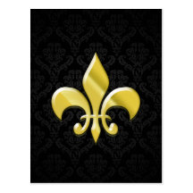 Noir/or Damask Fleur de Lis Cartes Postales