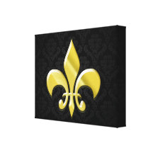 Noir/or Damask Fleur de Lis Impression Sur Toile