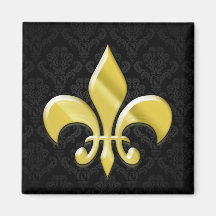 Noir/or Damask Fleur de Lis Aimant Pour Réfrigérateur