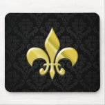 Noir/or Damask Fleur de Lis Tapis De Souris