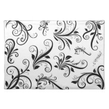 Noir ornemental de VenetDamask de remous floraux,  Sets De Table