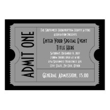 Noir+Paquet blanc de billet d'événement, carte de 