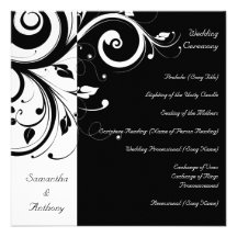 Noir + Programme inverse blanc de mariage de remou Invitation Personnalisable