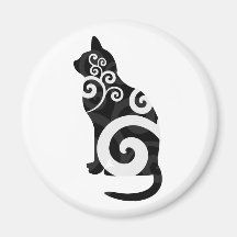 Noir tourbillonnant de chat magnets pour réfrigérateur