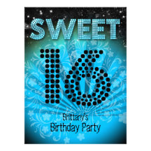 Noir turquoise bleu de partie du bonbon 16 à sweet invitations personnalisables