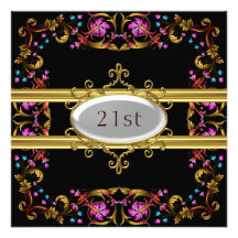Noircissez le 21ème noir de fleur de fête d'annive invitations personnalisées