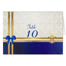 Nombre bleu et crème de table de damassé carte de vœux