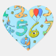 Nombres de fête d'anniversaire, sur bleu-clair. autocollant en cœur