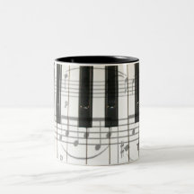 Notes de clavier et de musique de piano tasse