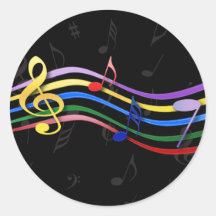 Notes de musique colorées par arc-en-ciel adhésifs ronds