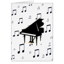 Notes de piano à queue et de musique carte de vœux