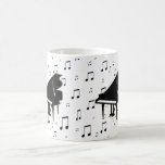 Notes de piano à queue et de musique tasse à café