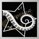 Notes d'or d'étoile musicale posters