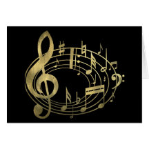 Notes musicales d'or dans la forme ovale carte de vœux