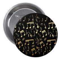 Notes musicales d'or sur l'arrière - plan noir badge
