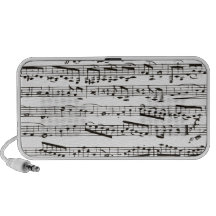 Notes musicales noires et blanches haut-parleurs