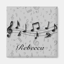 Notes musicales noires et grises personnalisées aimant