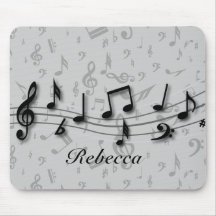 Notes musicales noires et grises personnalisées tapis de souris